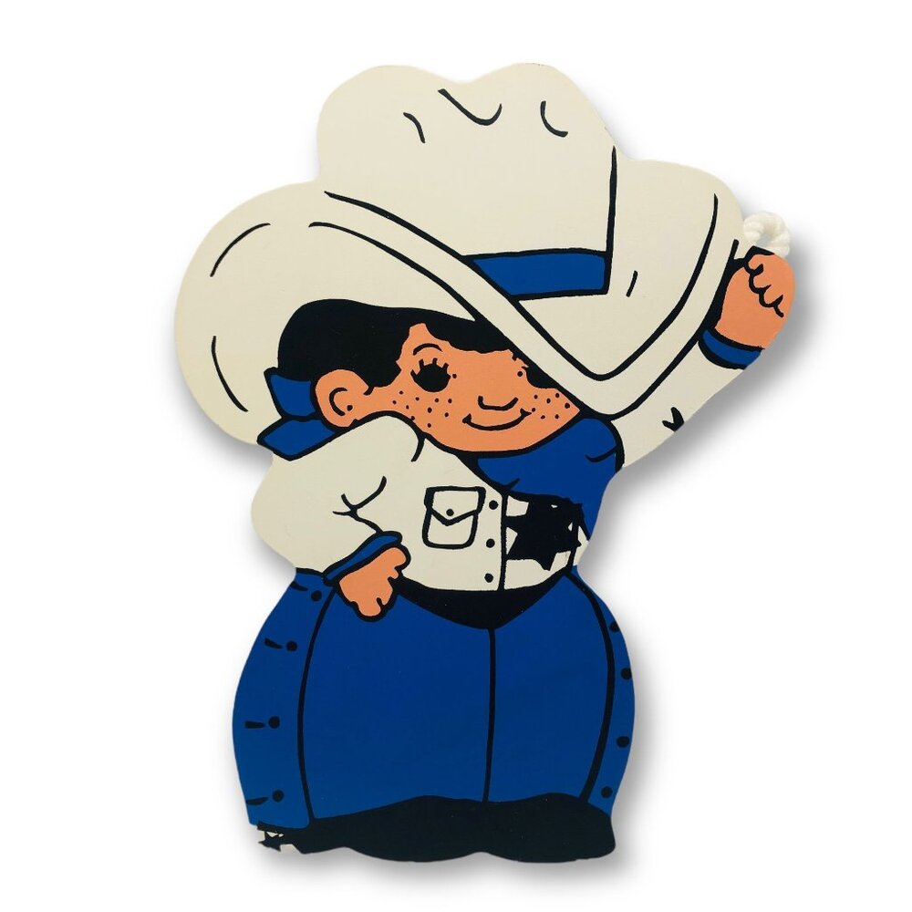 Vtg Hand-Painted Wooden Little Boy Sheriff Wall Plaque Decor Hat Spurs Freckles